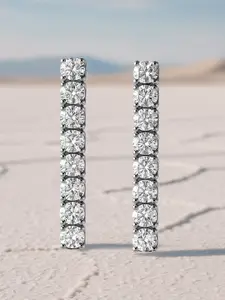 Rubans Rhodium-Plated Cubic Zirconia Studded Linear Earrings