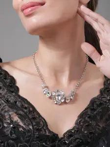 Rubans Rhodium Plated Crystal AD & Cubic Zirconia Studded Luxurious Choker Necklace