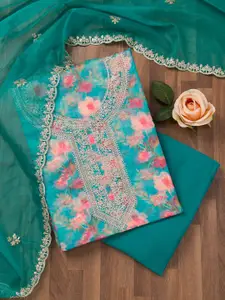 Koskii Floral Printed Sequinned Organza Unstitched Dress Material