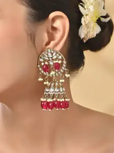 Fida Gold-Plated Kundan Beaded Dome Shaped Jhumkas