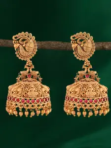 Fida Gold Plated Peacock Shaped Artificial Stones Studded Temple Jhumkas