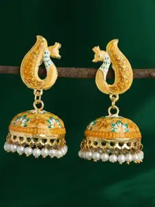 Fida Gold Plated Pearls Meenakari Dome Shaped Jhumkas