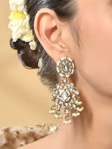 Fida Gold-Plated Kundan Floral Pearls Beaded Drop Earrings