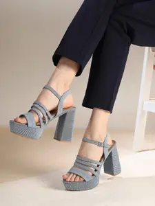 Inc 5 Women Platform Heel Striped Sandals with Buckles