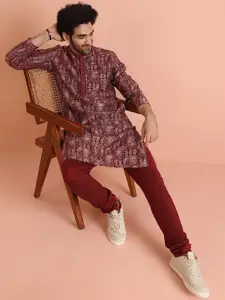 KISAH Men Paisley Regular Fit Printed Kurta Churidar Set