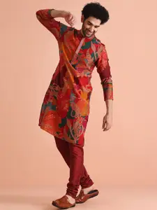 KISAH Men Abstract Regular Fit Printed Kurta Churidar Set