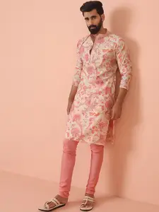 KISAH Men Printed Regular Fit Floral Kurta Churidar Set