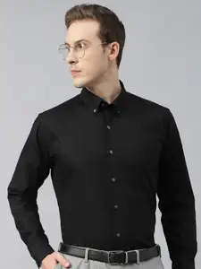 Hancock Men Button-Down Collar Solid Cotton Slim Fit Formal Shirt