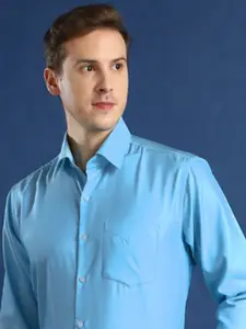 Hancock Men Spread Collar Textured Easy To Iron Slim Fit Formal Shirt