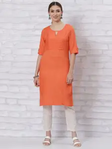 Rangriti Keyhole Neck Roll-Up Sleeves Straight Kurta