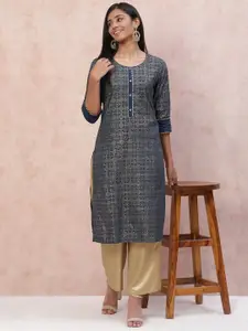 Rangriti Ethnic Motifs Printed Gotta Patti Cotton Straight Kurta