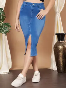 Purple Feather Women Pencil Stretchable Midi Skirt