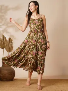 Globus Strappy Shoulder Coin & Tassel Detail Floral Print Fit & Flare Midi Fusion Dress