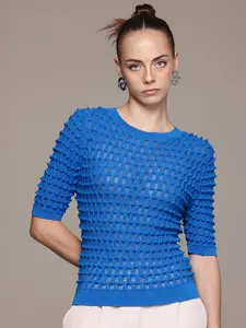 MANGO Semi-Sheer Textured Knit Pullover