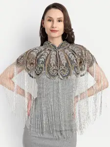 HAUTEMODA Embellished Beaded Cape Poncho Shrug