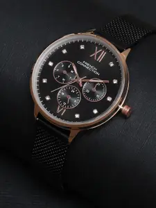 French Connection Women Embellished Dial & Stainless Steel Bracelet Style Straps Analogue Multi Function Watch