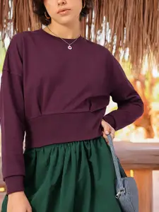 DressBerry Drop-Shoulder Sleeves Crop Sweatshirt