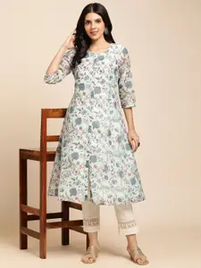 RATAN Floral Printed Chanderi Silk A Line Kurta