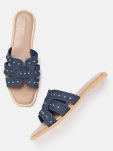 Lino Perros Women Metallic Detail Open Toe Flats