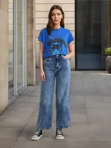 Flying Machine Women Wide Leg High-Rise Stretchable Jeans