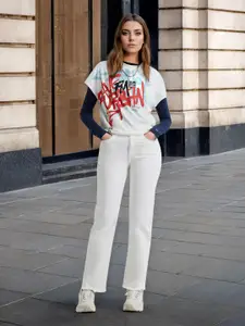 Flying Machine Women Straight Fit High-Rise Stretchable Jeans