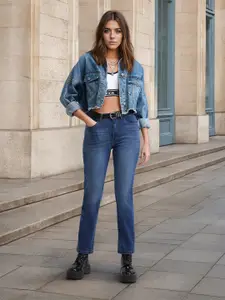 Flying Machine Women Straight Fit High-Rise Light Fade Stretchable Jeans