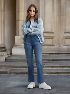 Flying Machine Women Straight Fit High-Rise Light Fade Stretchable Jeans