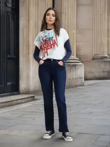 Flying Machine Women Straight Fit High-Rise Light Fade Stretchable Jeans