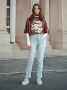 Flying Machine Women Straight Fit High-Rise Light Fade Stretchable Jeans