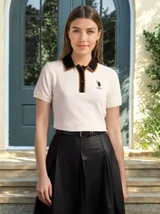 U.S. Polo Assn. Women Brand Logo Printed Polo Collar Cotton T-shirt