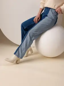 Chemistry Women Straight Fit High-Rise Colourblocked Stretchable Jeans