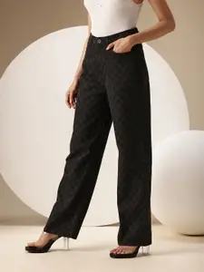 Chemistry Women Checked Straight Fit High-Rise Stretchable Jeans