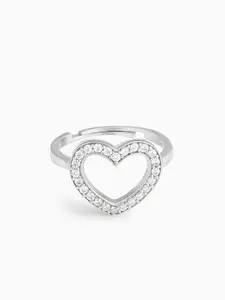 GIVA 925 Sterling Silver Rhodium-Plated CZ-Studded Adjustable Heartstealer Finger Ring