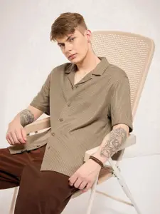 THE BEAR HOUSE Men Cuban Collar Abstract Printed Casual Shirt