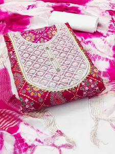 Ishin Ethnic Motifs Printed Sequinned Pure Cotton Unstitched Dress Material