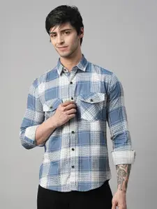 TRYBUY.IN Men Standard Spread Collar Buffalo Checked Cotton Casual Shirt