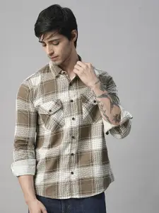 TRYBUY.IN Men Standard Spread Collar Buffalo Checked Cotton Casual Shirt