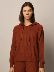 ONLY Women Cable Knit Ribbed Hooded Sweater