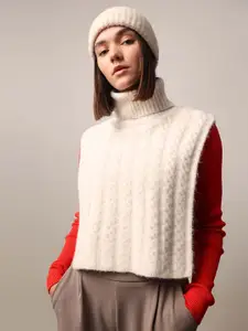 ONLY Women Cable Knit Poncho Turtle Neck Sweater