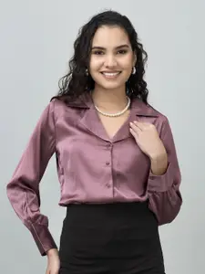 PURYS Women Standard Cuban Collar Solid Casual Shirt