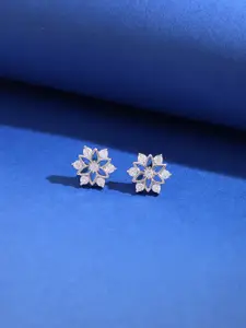 KAI JEWEL Rhodium Plated Cubic Zirconia Sterling Silver Contemporary Studs