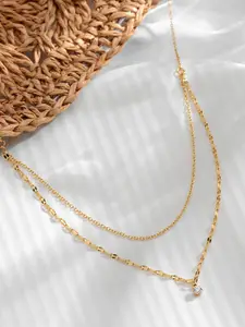 MYKI Gold-Plated Stainless Steel Cubic Zirconia Layered Necklace