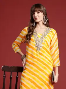 Indo Era Leheriya Printed Gotta Patti Georgette Kurta