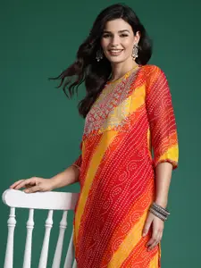 Indo Era Bandhani Printed Zari Georgette Kurta