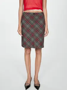 MANGO Lace Detailed Checkered Straight Skirt