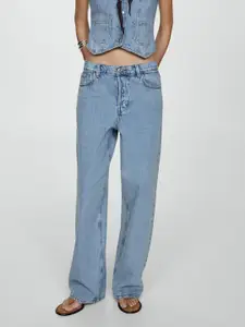 MANGO Women Wide Leg Pure Cotton Jeans