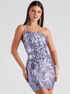 bebe Sequin Pattern One-Shoulder Mini Dress