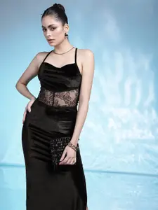 bebe Velvet Bodycon High Side Slit Midi Party Dress