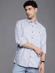 Louis Philippe Jeans Pure Cotton Slim Fit Striped Floral Printed Casual Shirt