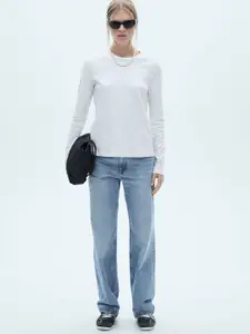 MANGO Women Pure Cotton Straight Fit Light Fade Jeans